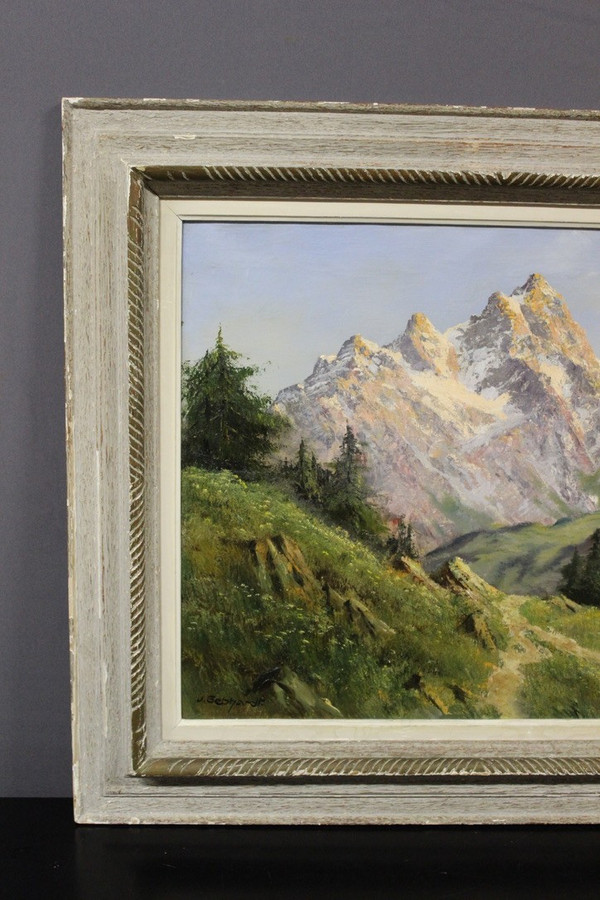 Oil On Canvas Mountain Landscape By Johannes Gebhardt