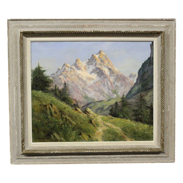 Oil On Canvas Mountain Landscape By Johannes Gebhardt