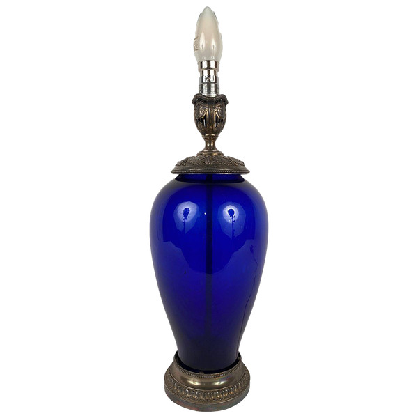 Risler und Carré. Große Lampe aus blauem Glas und silbernem Rahmen, Minerva-Punze