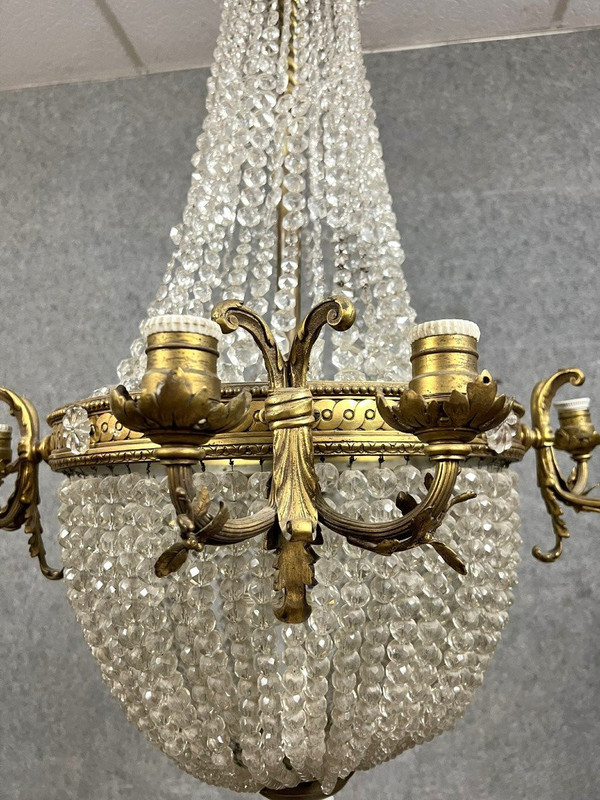 Napoleon III period hot air balloon chandelier in gilded bronze and crystal circa 1880 / h 138 cm