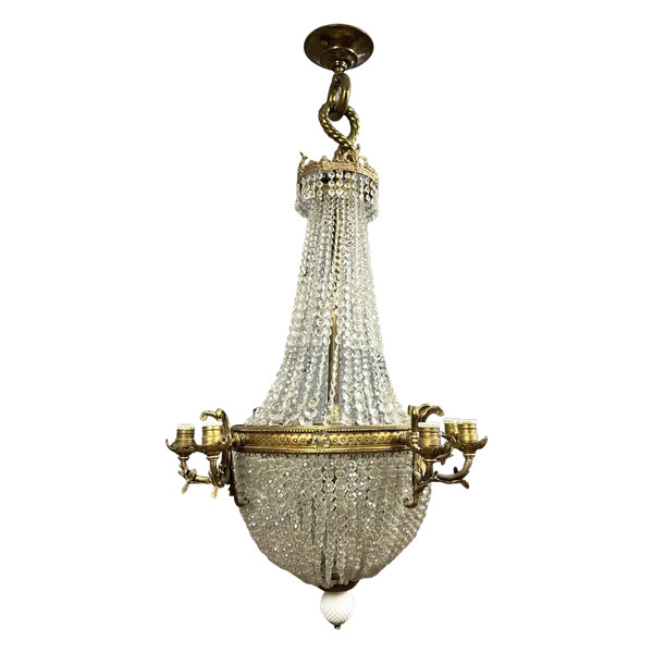 Napoleon III period hot air balloon chandelier in gilded bronze and crystal circa 1880 / h 138 cm