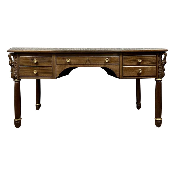 Empire mahogany swan neck center desk circa 1920-1940