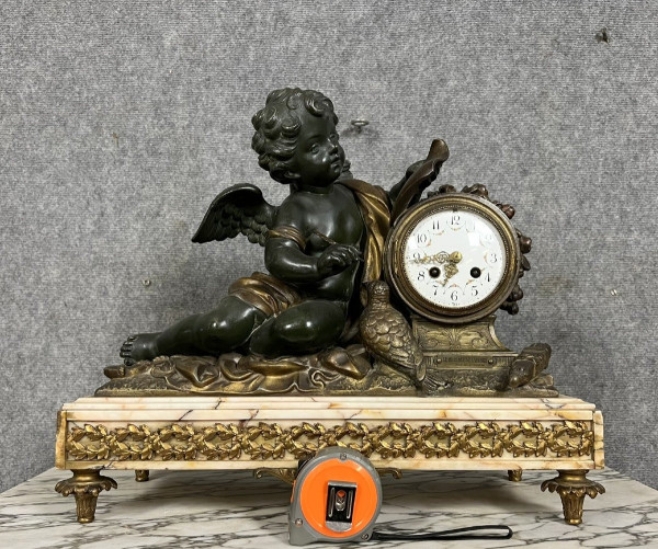 A.J Scotte: Large bronze, babbitt and marble clock, late 19th century, circa 1880