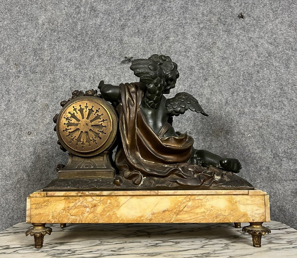 A.J Scotte: Large bronze, babbitt and marble clock, late 19th century, circa 1880