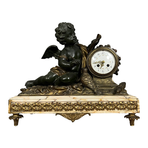 A.J Scotte: Large bronze, babbitt and marble clock, late 19th century, circa 1880