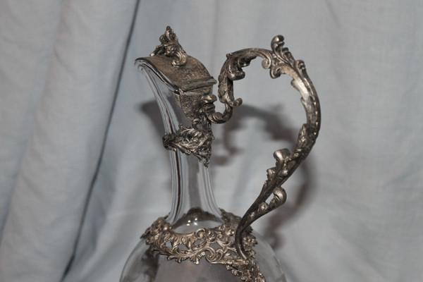 Louis XV style engraved glass ewer, 19th century