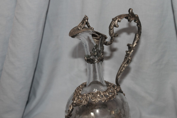 Louis XV style engraved glass ewer, 19th century