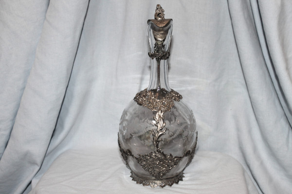 Louis XV style engraved glass ewer, 19th century