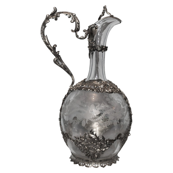 Louis XV style engraved glass ewer, 19th century