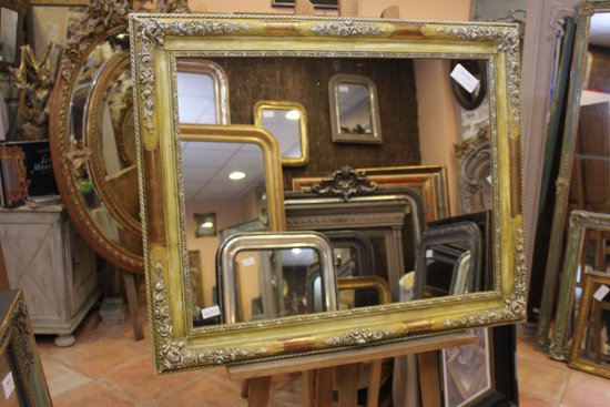 Miroir Ancien Rectangle Patine Et Or 78 X 96