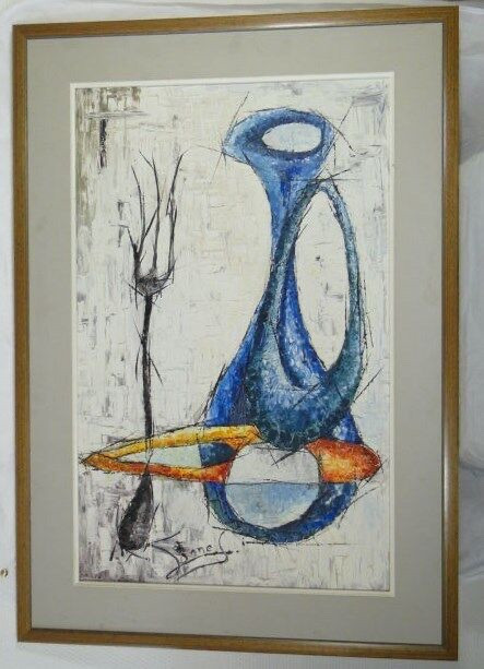 Oil on canvas abstract composition 1960 signed Dinness