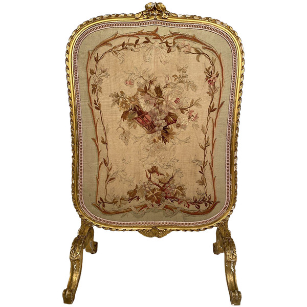 Gilded wood mantel screen with tapestry, Napoleon III period