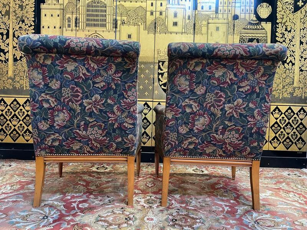 Pair of Louis XVI style armchairs - bergeres with flowers