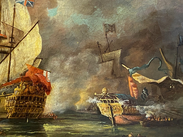 M. CALZOLARI (XIX-XX) - The Battle of TRAFALGAR - Oil on canvas