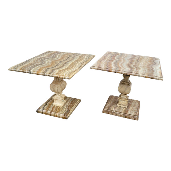 2 Tables Ou Bouts De Canapé Peintes Faux-marbre, XXème Siècle