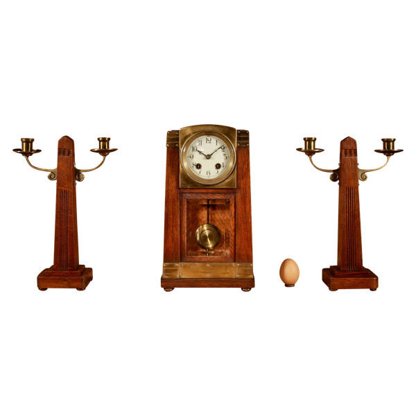 Art Nouveau/Deco Gustav Serrurier-Bovy (1858-1910) A rare oak and brass clock trim,