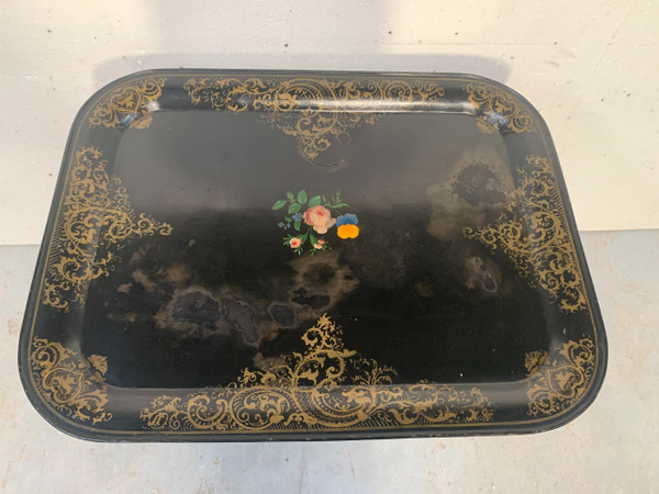 Large Napoleon III tray in painted sheet metal 19th century