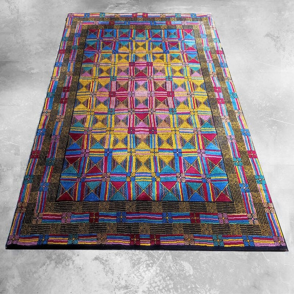 1980s Gorgeous Geometric Italian Woolen Rug by Missoni for T&J Vestor