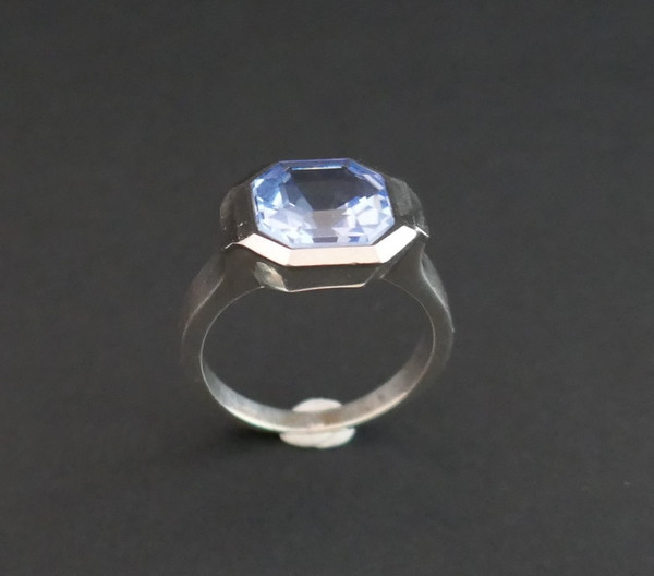 Art Deco Silver Ring Set With A Synthetic Blue Spinel