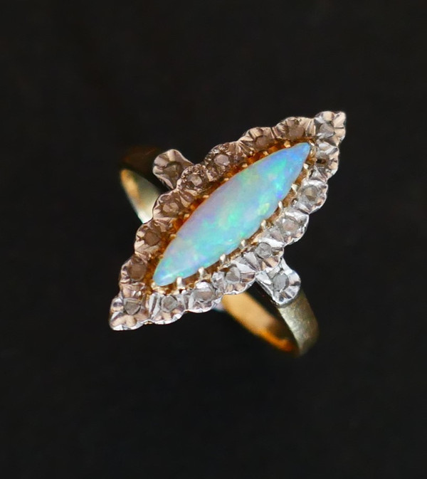 Opal and Diamond Ring, 2 Tone 18 Carat Gold.