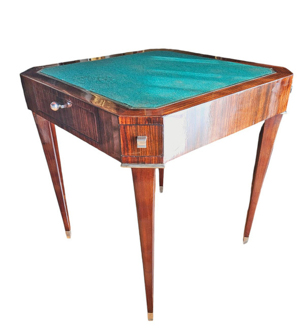 Art Deco Period Rosewood and Nickel-plated Bronze Games Table