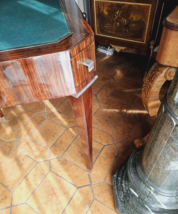 Art Deco Period Rosewood and Nickel-plated Bronze Games Table