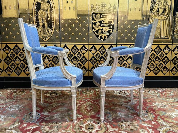 Pair of Louis XVI style cabriolet armchairs