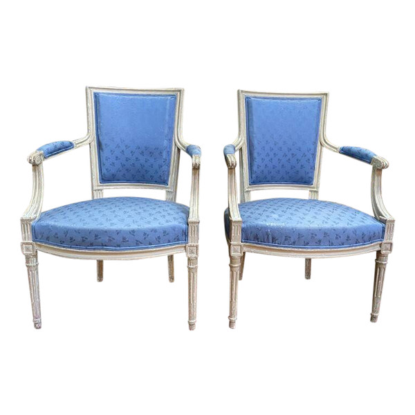 Pair of Louis XVI style cabriolet armchairs