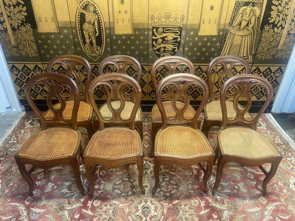 Suite de 8 chaises Louis Philippe cannage - cannées en chêne