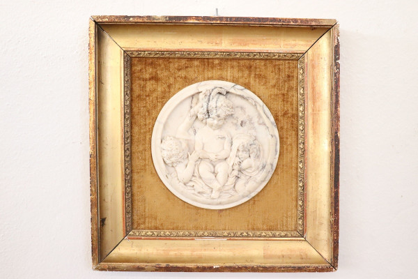 Sculptures Bas-Relief en Marbre Blanc avec Cadres, 19ème Siècle, Set de 2