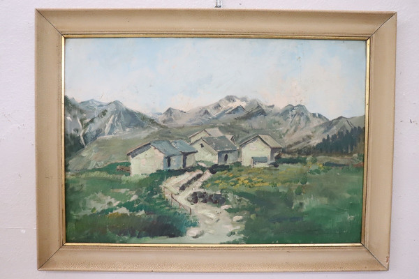 Mountain Landscapes, Oil Painting on Plywood, Framed, Set of 2