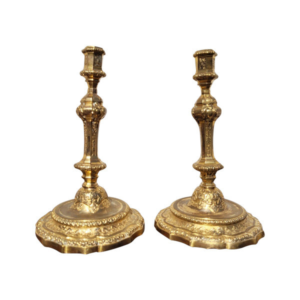 Pair Of Gilt Bronze Mercury Candlesticks, 19th Century