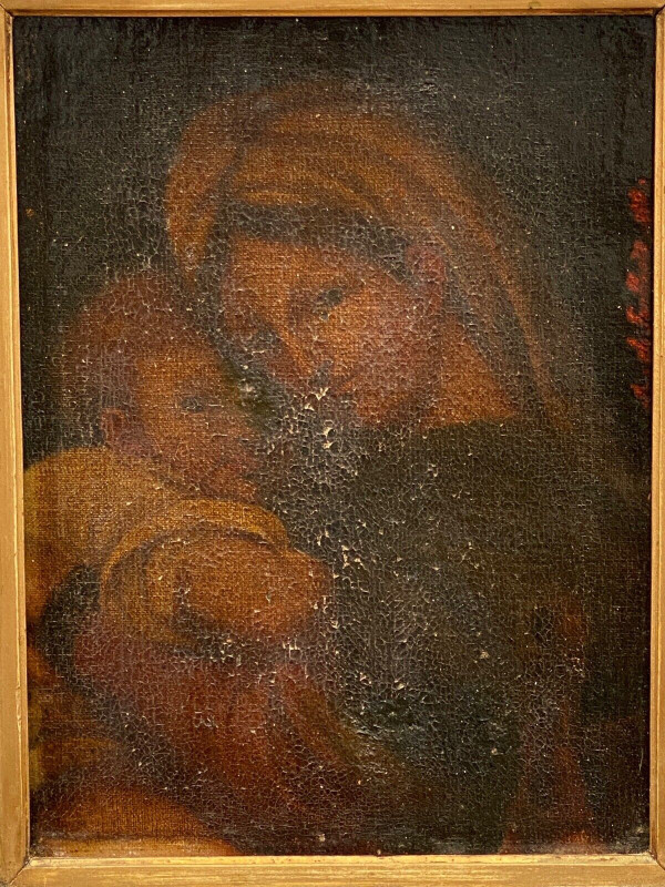 Oil on canvas Virgin and Child with red signature early 18th century