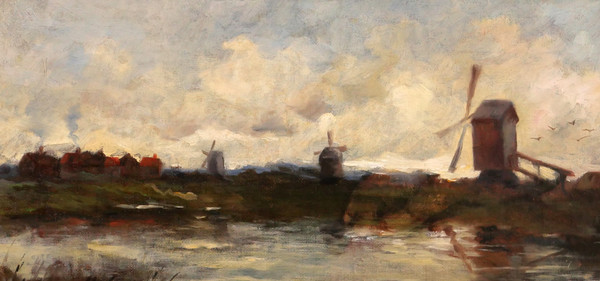 Edward CHAPPEL 1859-1946 Landschaft mit Mühlen, Niederlande oder Belgien, Gemälde, um 1883-85