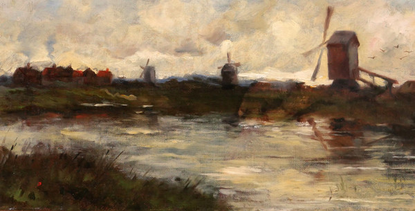 Edward CHAPPEL 1859-1946 Landschaft mit Mühlen, Niederlande oder Belgien, Gemälde, um 1883-85