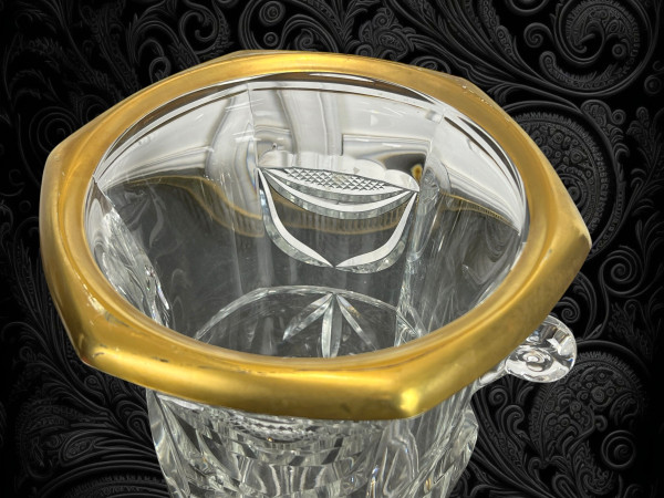 SIGNED CRYSTAL CHAMPAGNE BUCKET WITH SNAIL HANDLES AND GOLD RIM