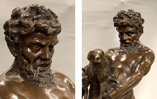 Grand bronze XIX ème, 65 cm, de James HUNT 1880 / ?,  Centaure en lutte avec un bouc