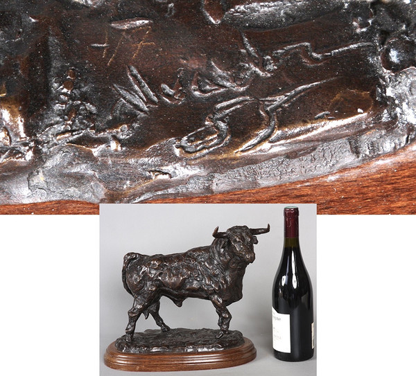 Bronze Bull, early XXth century, bullfighting, signed