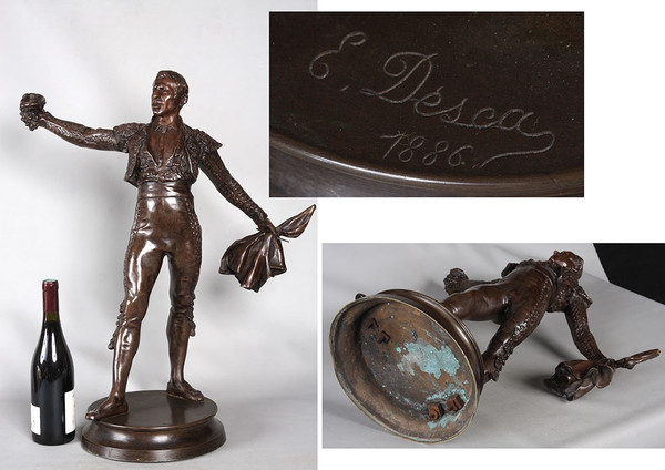 Bronze Taureaumachie, 67 cm, circa 1910, by Edmond DESCA 1855/1918, Matador, Toréador