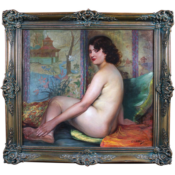 Nude from 1944, by Emile Van Damme, 112 cm, École Française