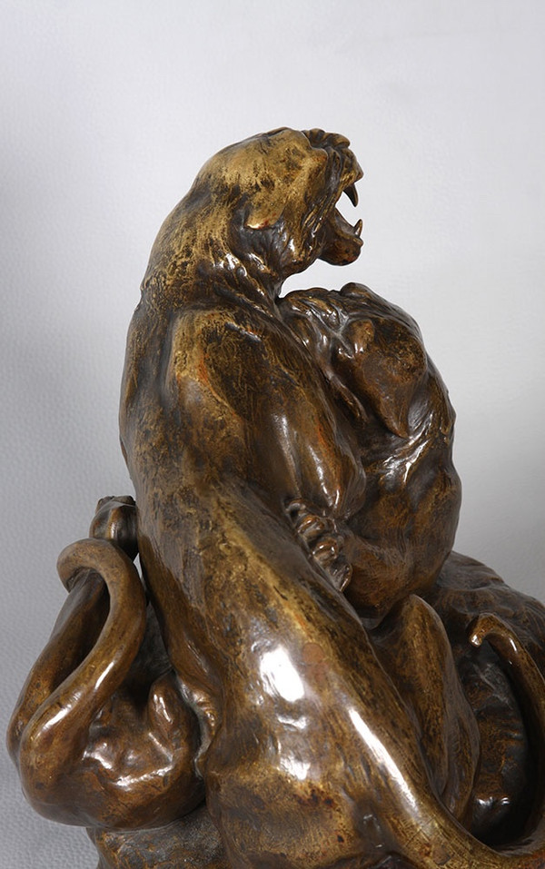 Art Deco bronze, Friedrich GORNIK 1877 / 1943, Panthers wrestling, Austrian School