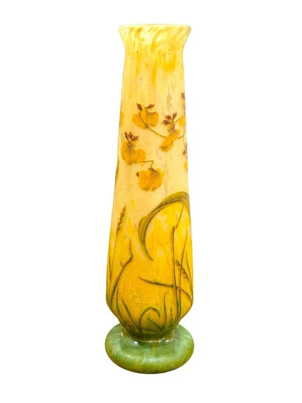 Daum Nancy Large Art Nouveau "Orchids and ears of wheat" Vase