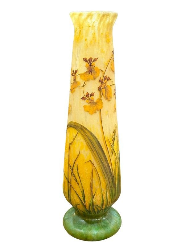 Daum Nancy Large Art Nouveau "Orchids and ears of wheat" Vase