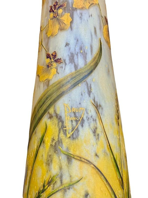 Daum Nancy Large Art Nouveau "Orchids and ears of wheat" Vase