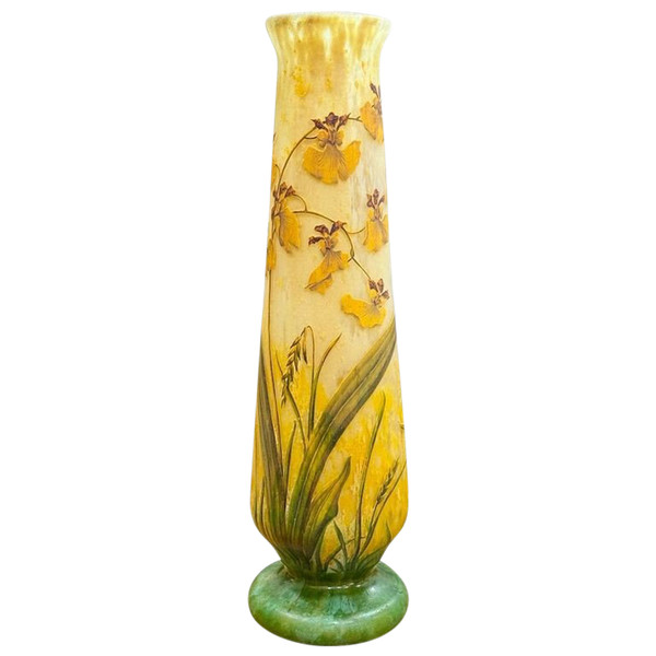 Daum Nancy Large Art Nouveau "Orchids and ears of wheat" Vase