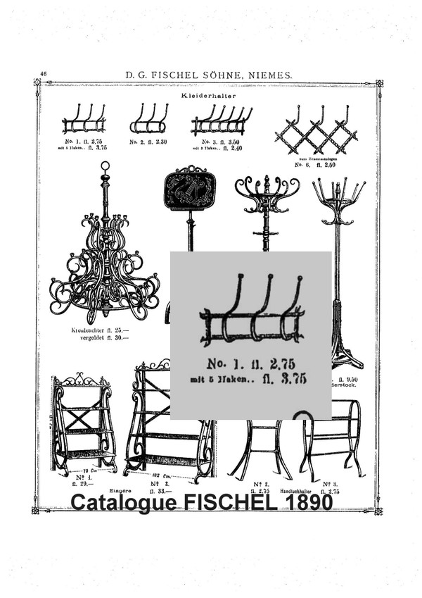 Deux porte-manteaux-chapeaux à 3 patéres, par Fischel vers 1900, no Thonet