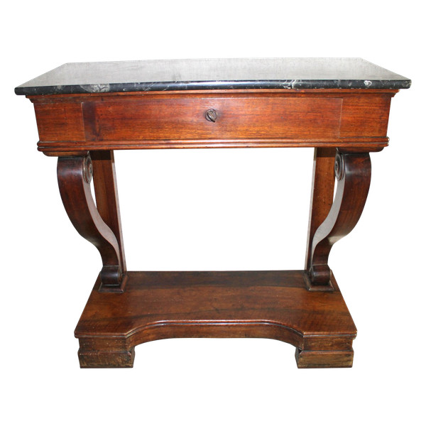 Empire style mahogany console with 1 drawer and black marble top, 19th century