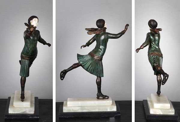 CHIPARUS (1886-1947), 36 cm, Chryséléphantine, signed, Patineuse