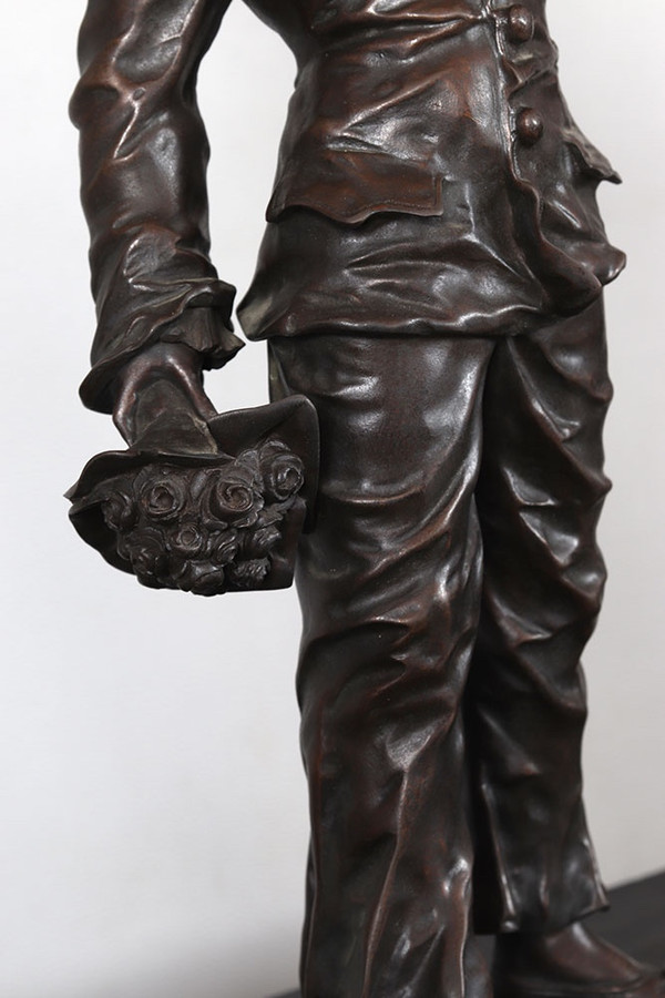 Bronze XIX°, 46 cm, signed : Charles ANFRIE 1833/1905, Pierrot troubadour