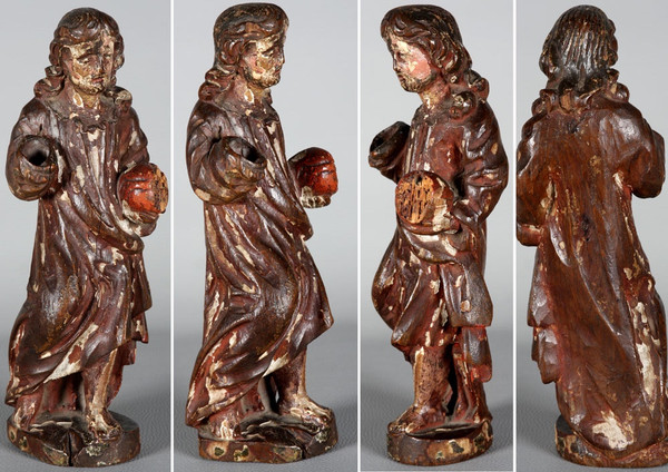 Sculpture, 29 cm, 17th century, in polychrome wood, Jesus holding the Orb